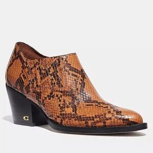 Coach Perri ankle western boots caramel python shoe bootie Size 6.5 leather